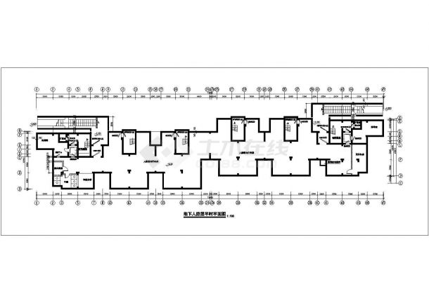 某现代化小区1200平米地下2层人防工程平剖面设计CAD图纸-图二