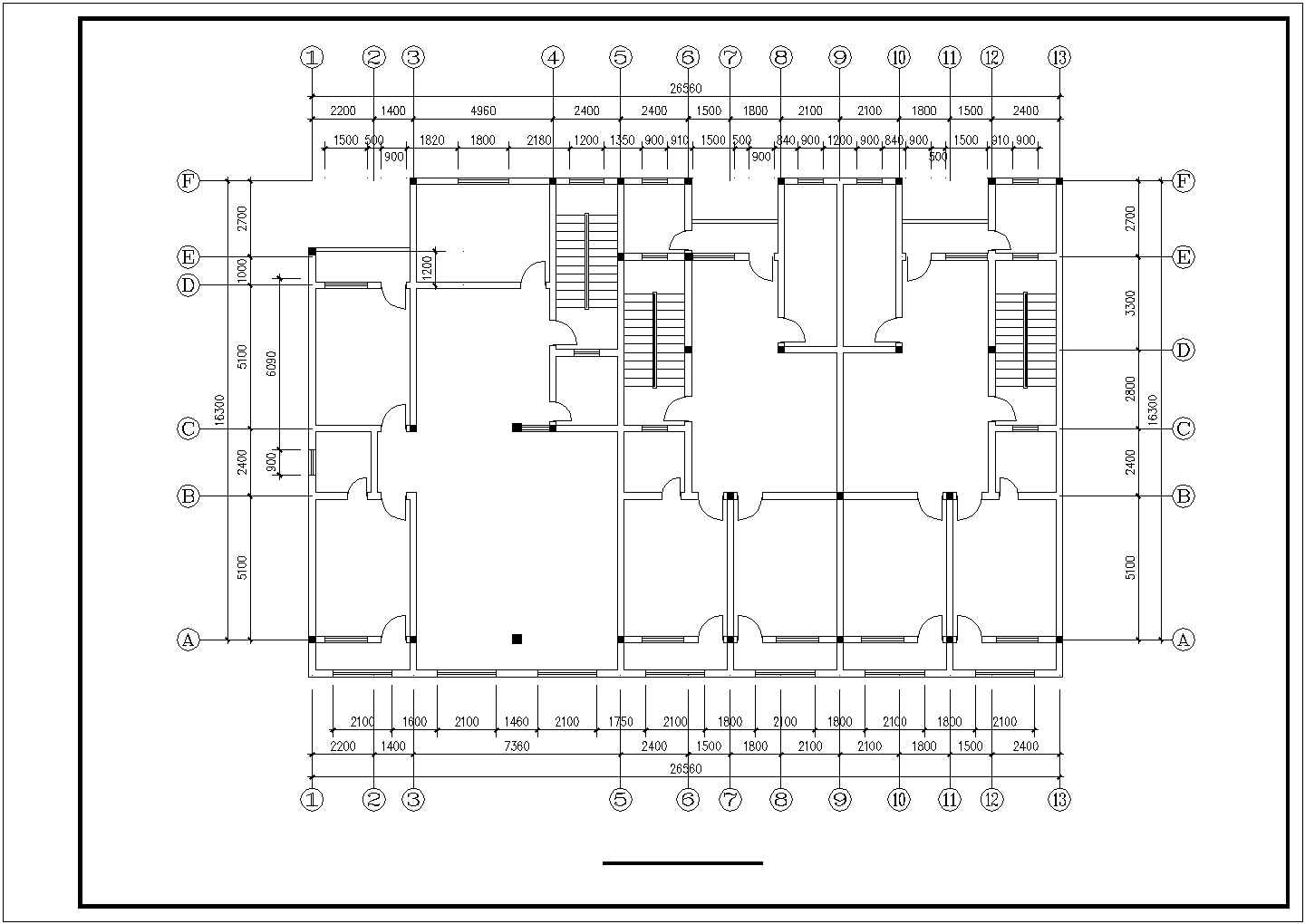 某小区800平米2层砖混结构住宅楼平面设计CAD图纸（含结构图）