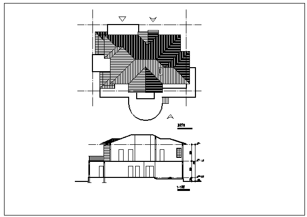 二层砖混结构庭院式农村现代风格别墅建筑设计cad图，共四张_图1
