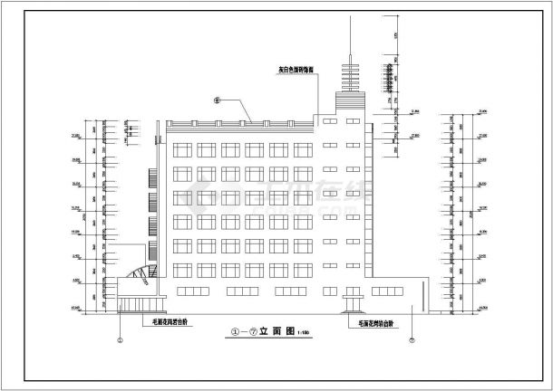 沿街某大中型7层框架结构商务大酒店全套建筑设计CAD图纸-图一