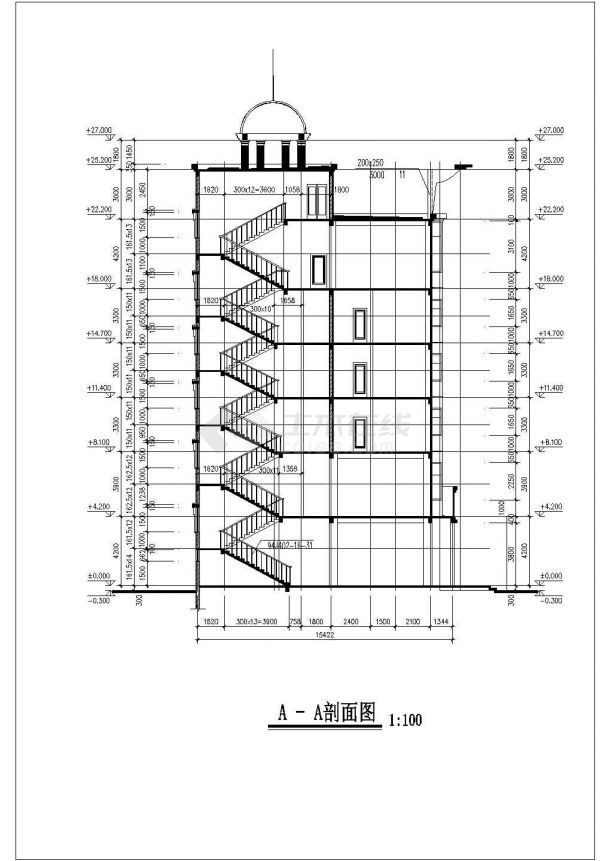 某社区2400平米五层框架结构商务会所全套建筑设计CAD图纸-图二