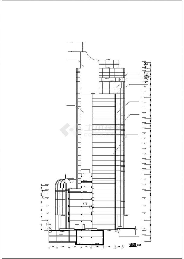 上海某商业街28层框架结构商业办公楼立剖面设计CAD图纸-图一