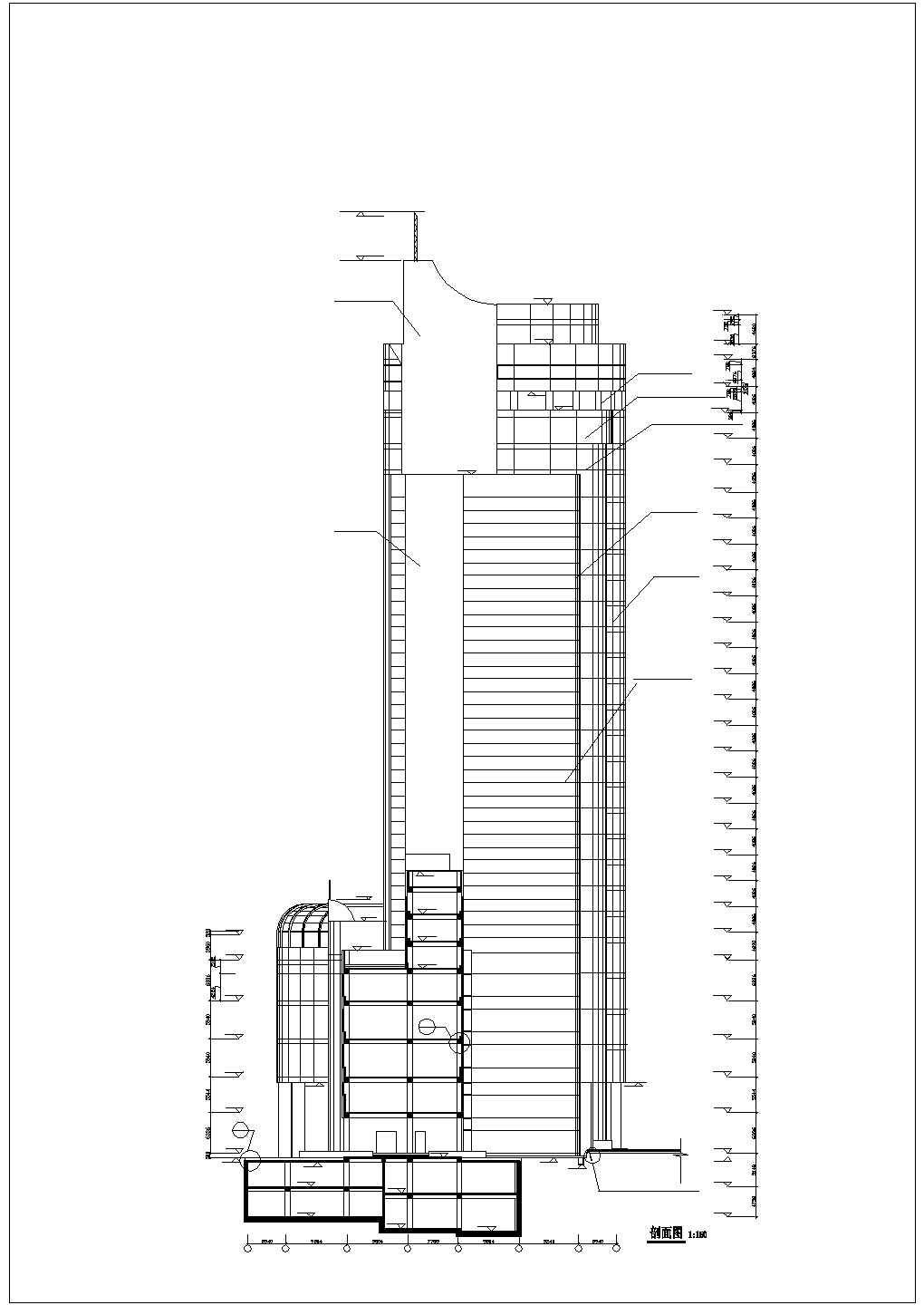 上海某商业街28层框架结构商业办公楼立剖面设计CAD图纸