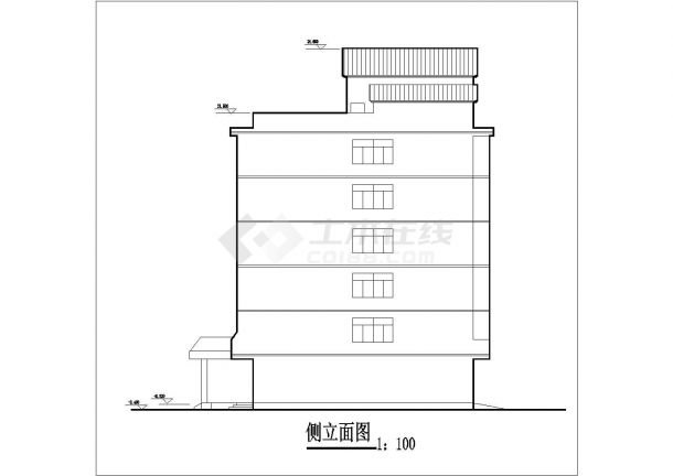 某商业街4800平米6层框架结构商务宾馆平立剖面设计CAD图纸-图二