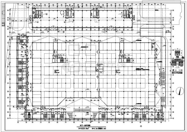 1.1万平米单层框架结构百货商场平立剖面设计CAD图纸（含地下2层）-图二