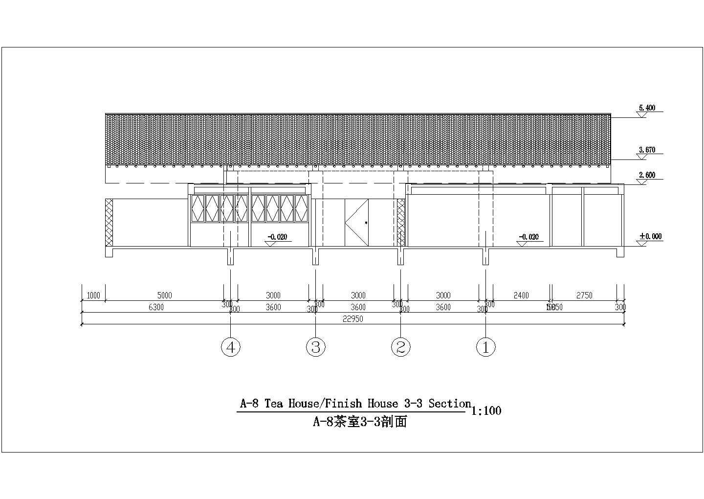 重庆市某社区单层框架结构休闲茶馆平立剖面设计CAD图纸