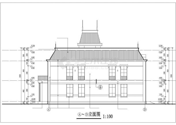 广州某商业街1500平米2层框架结构商务会所平立剖面设计CAD图纸-图一