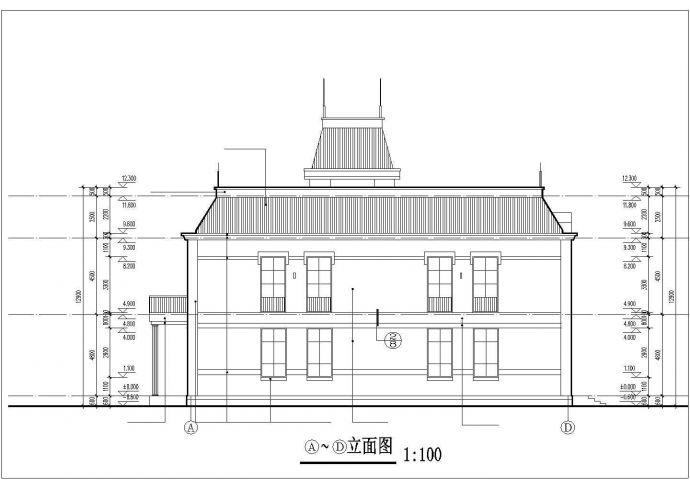 广州某商业街1500平米2层框架结构商务会所平立剖面设计CAD图纸_图1