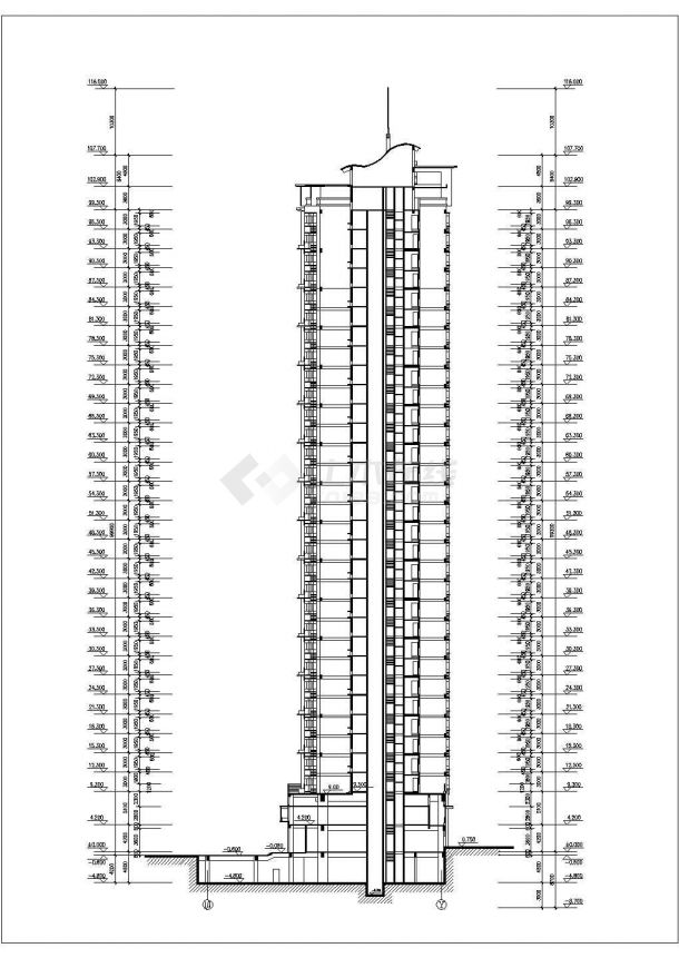 重庆市某小区32层框剪结构商住楼立剖面设计CAD图纸（1-2层商用）-图一