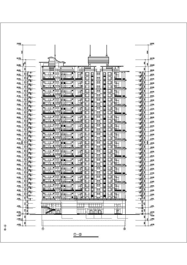 重庆市某小区32层框剪结构商住楼立剖面设计CAD图纸（1-2层商用）-图二