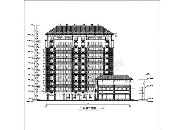 徐州晨苑花园小区11+各阁楼商住楼建筑设计CAD设计图（1-5层为商用）-图一