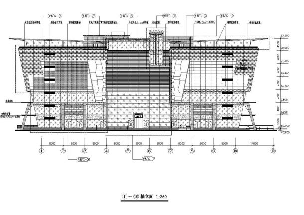 某地区现代广场大厦设计cad建筑立面图（标注详细）-图二