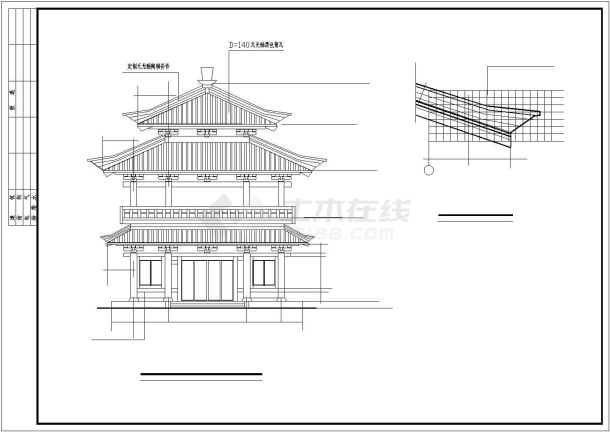 【徐州】某郊区古建筑古建钟鼓楼装修全套施工设计cad图-图二