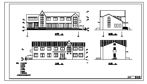 二层框架结构美式风格餐饮度假村别墅建筑施工cad图(带阁楼设计，共七张)-图一