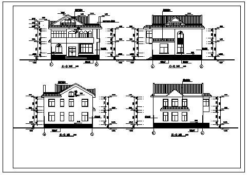 二层带坡顶别墅建筑设计cad图(带半地下室，阁楼设计，共三张)-图二