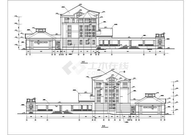 某四层框架结构学校教学楼立面设计cad方案图纸（大院设计）-图一