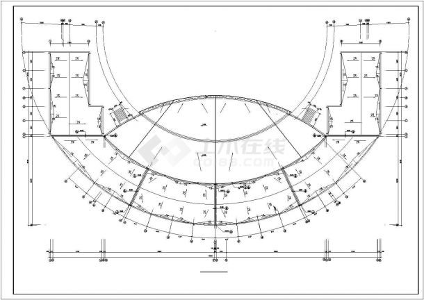 某文化广场1200平米2层框架结构演艺舞台平立剖面设计CAD图纸-图一