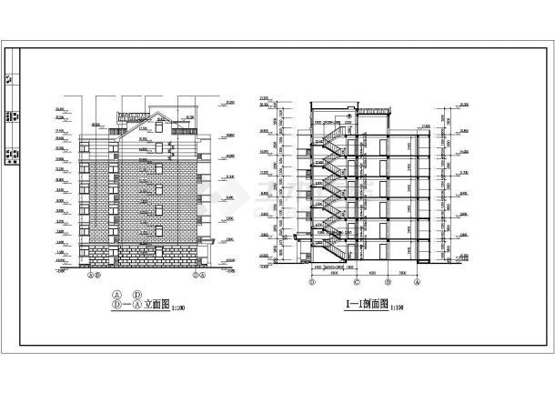 东莞某现代化小区3900平米6层框架结构住宅楼建筑设计CAD图纸-图二