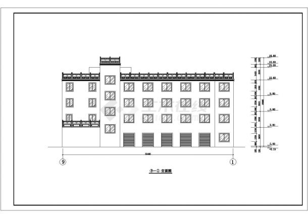 1400平米4层框架结构休闲旅馆平立剖面设计CAD图纸（底层临街商铺）-图一