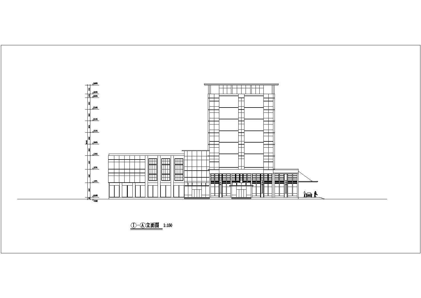 宜兴市某商业街8层框架结构休闲酒店立剖面设计CAD图纸