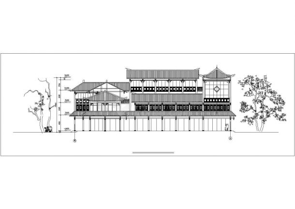 成都某度假村2800平米三层框架结构民宿酒店平立面设计CAD图纸-图二