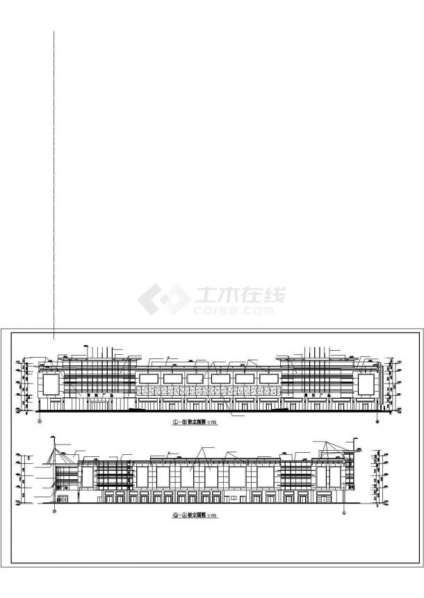 上海某商业街1.4万平米三层框架结构连锁超市全套平立剖面设计CAD图纸-图二