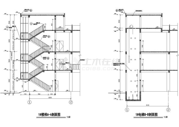 某地酒店楼梯电梯详图-平面 剖面图-图一