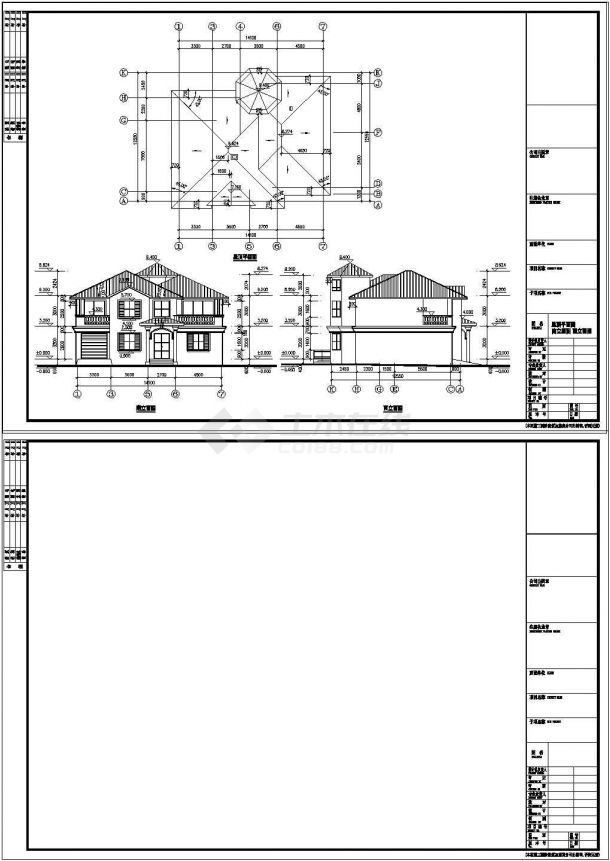 二层别墅cad装修设计CAD施工图（含效果图）-图二