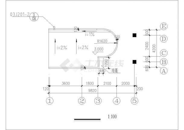 威海市某工厂30平米单层砖混结构门卫传达室建筑设计CAD图纸-图一