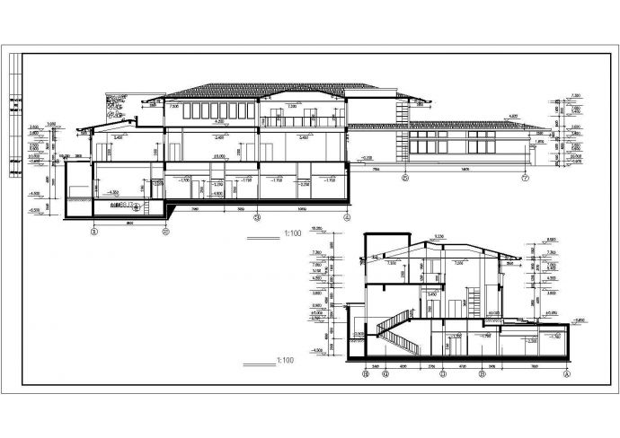 1850平米2层框架结构商务休闲会所平立剖面设计CAD图纸（含地下层）_图1
