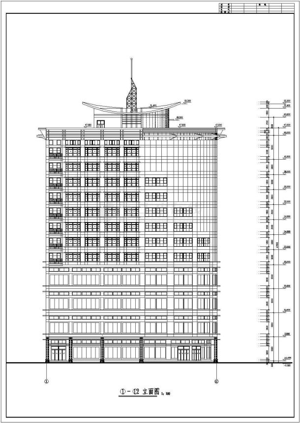 8500平米12层框架结构商务酒店平立剖面设计CAD图纸-图二