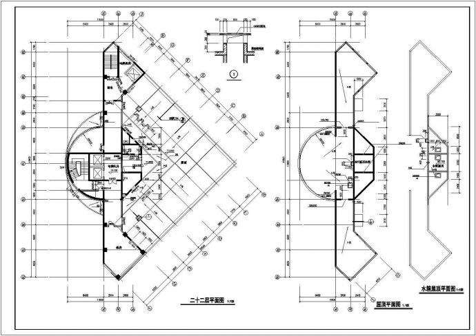 1.6万平米左右22层框剪结构商务酒店平立剖面设计CAD图纸_图1