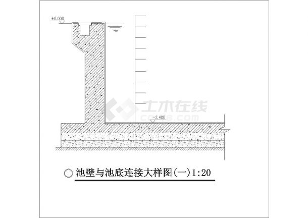 北京某文化宫内部25x21米的游泳池全套施工设计CAD图纸-图一