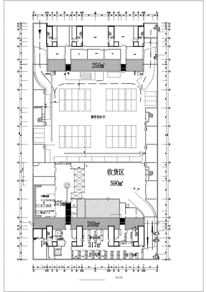 1万平米左右3层框架结构百货商场平面设计CAD图纸（含车库层）_图1
