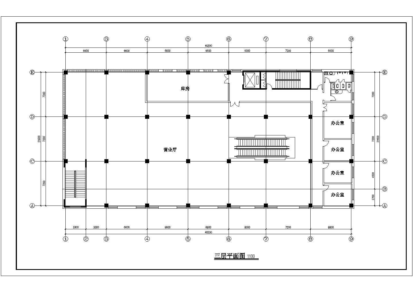 贵阳市某社区1830平米3层框架结构惠民商城平立剖面设计CAD图纸