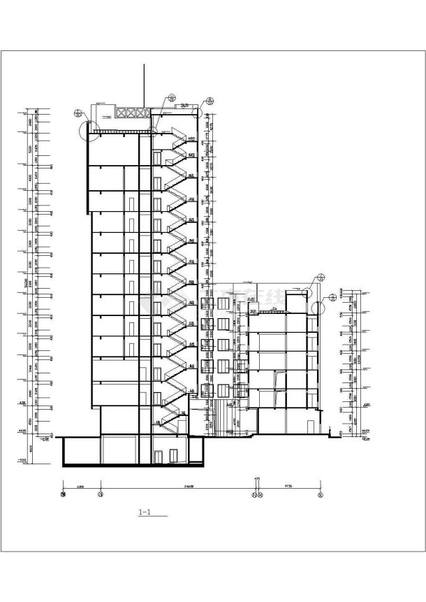 济南市某商业街1万平米14层框架结构商务宾馆全套建筑CAD设计图纸-图二