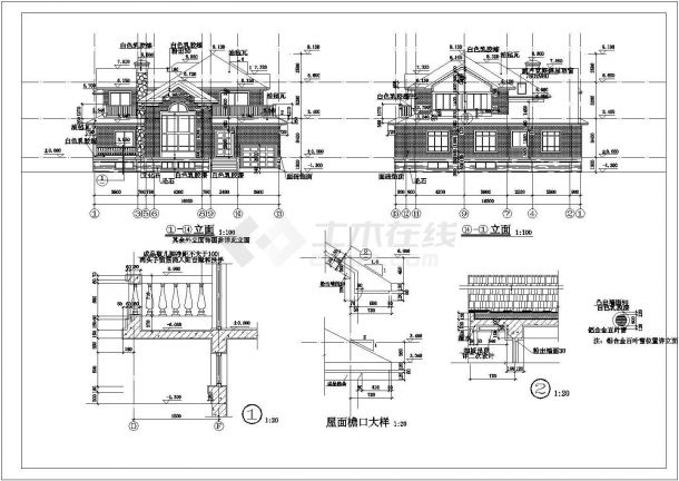 某二层带地下室框混结构欧式别墅设计cad全套建筑施工图（标注详细）-图一