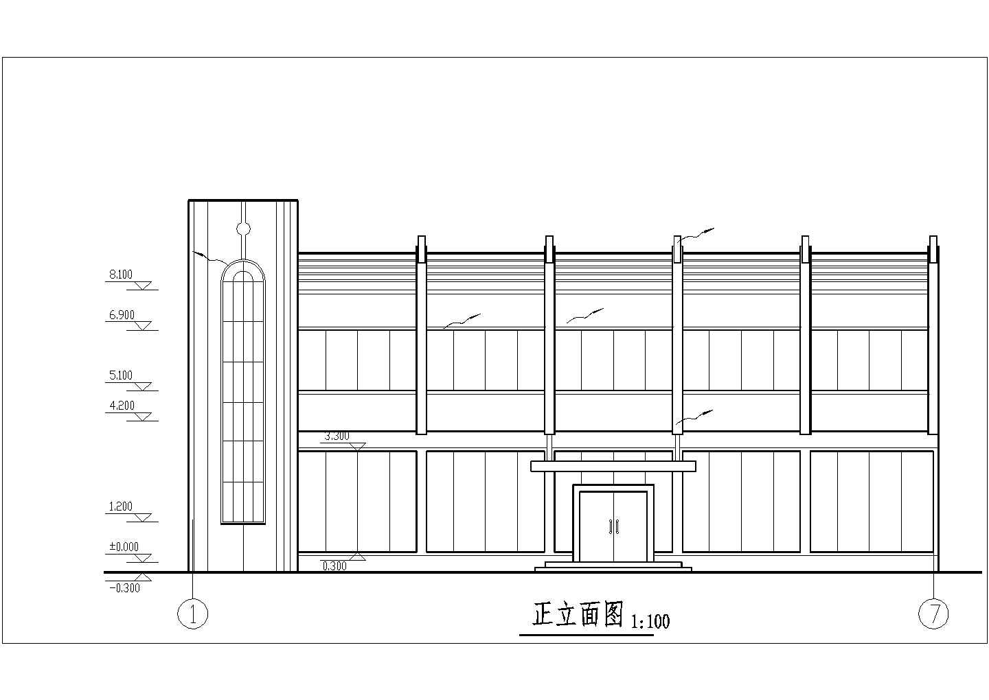 上海某工厂1200平米2层框混结构职工食堂全套建筑设计CAD图纸