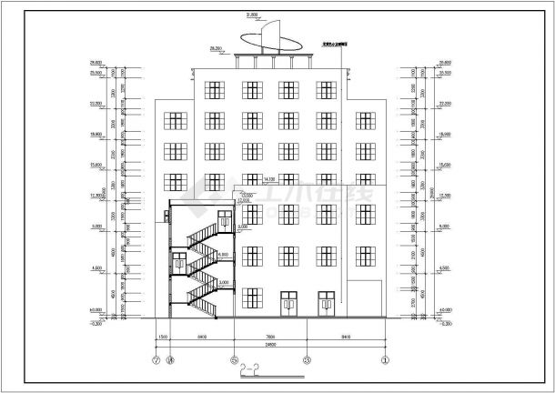 3400平米七层框架结构商业综合楼全套建筑设计CAD图纸-图一