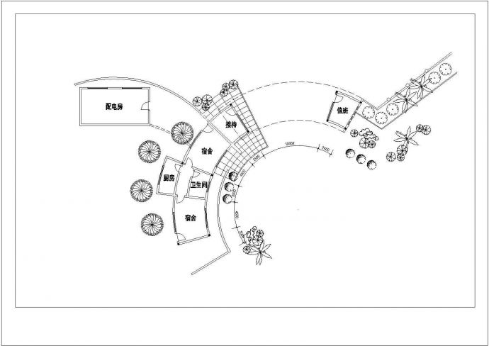 1200平米单层砖混结构休闲中心平立剖面设计CAD图纸_图1