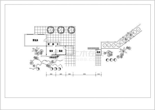 1200平米单层砖混结构休闲中心平立剖面设计CAD图纸-图二
