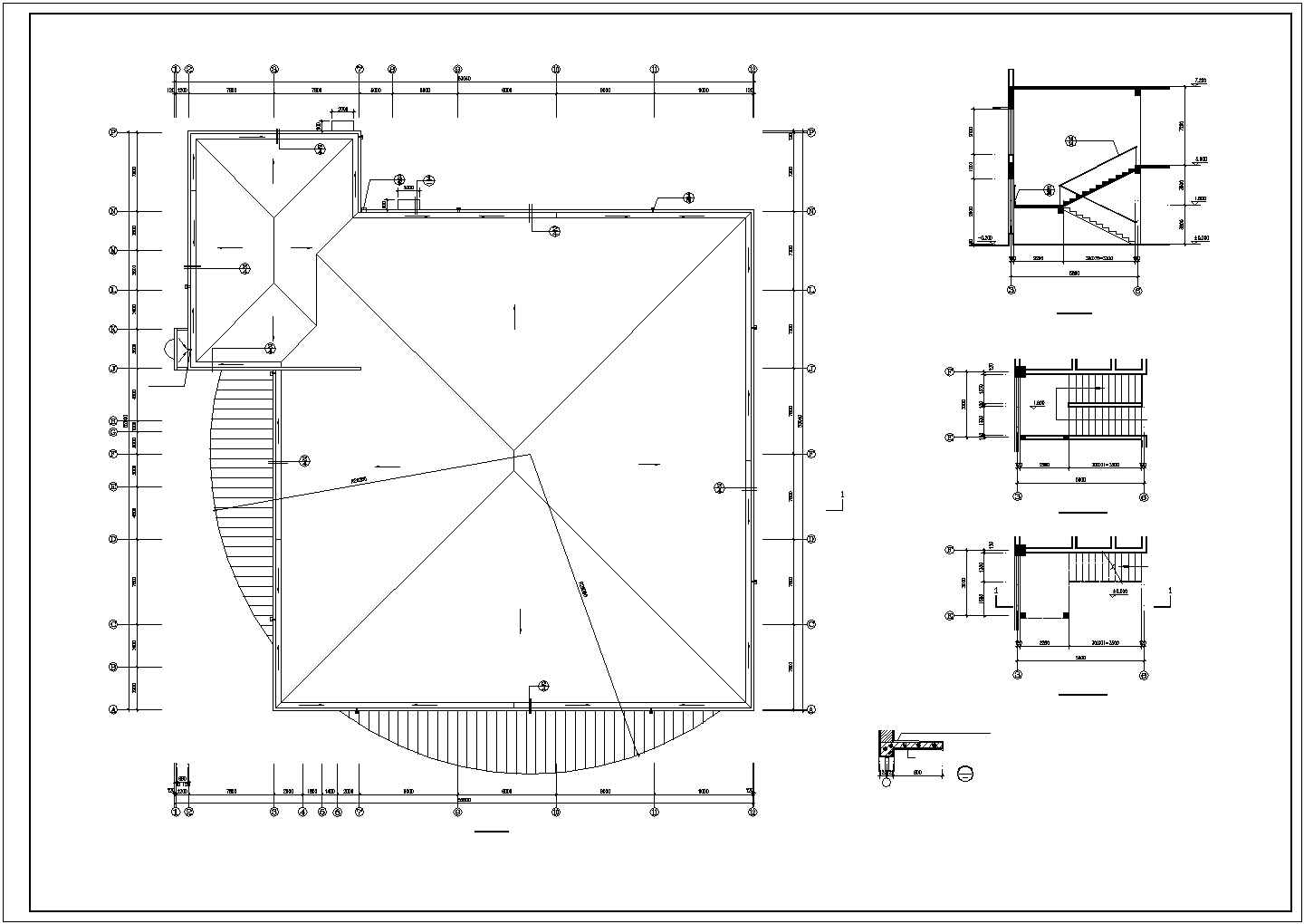 2600平米左右单层框混结构职工食堂平立剖面设计CAD图纸