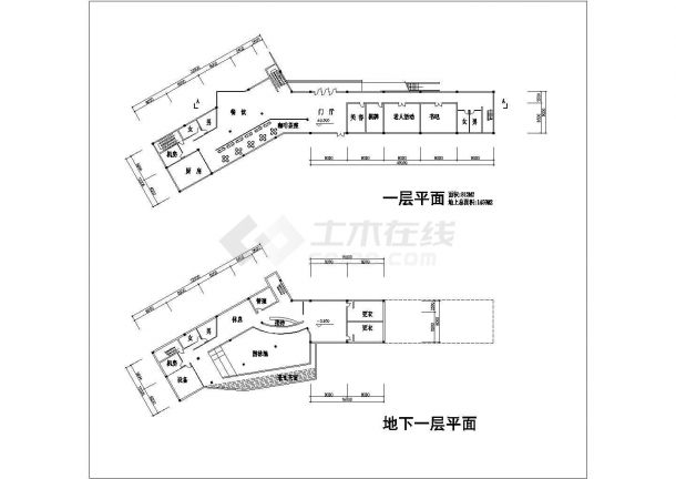 2100平米2层框混结构休闲会所平立剖面设计CAD图纸（含地下1层）-图二
