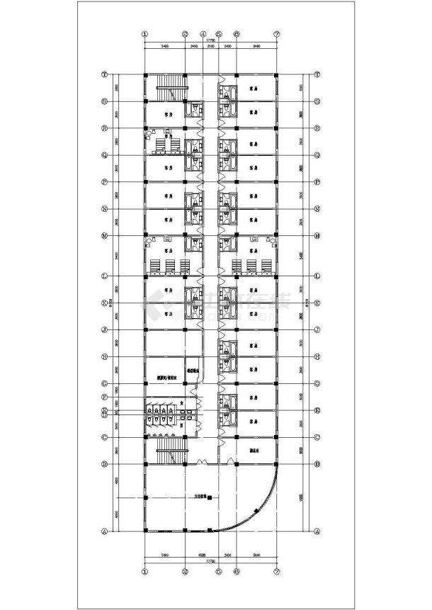 5700平米左右7层框架结构欧式商务酒店平立面设计CAD图纸-图一