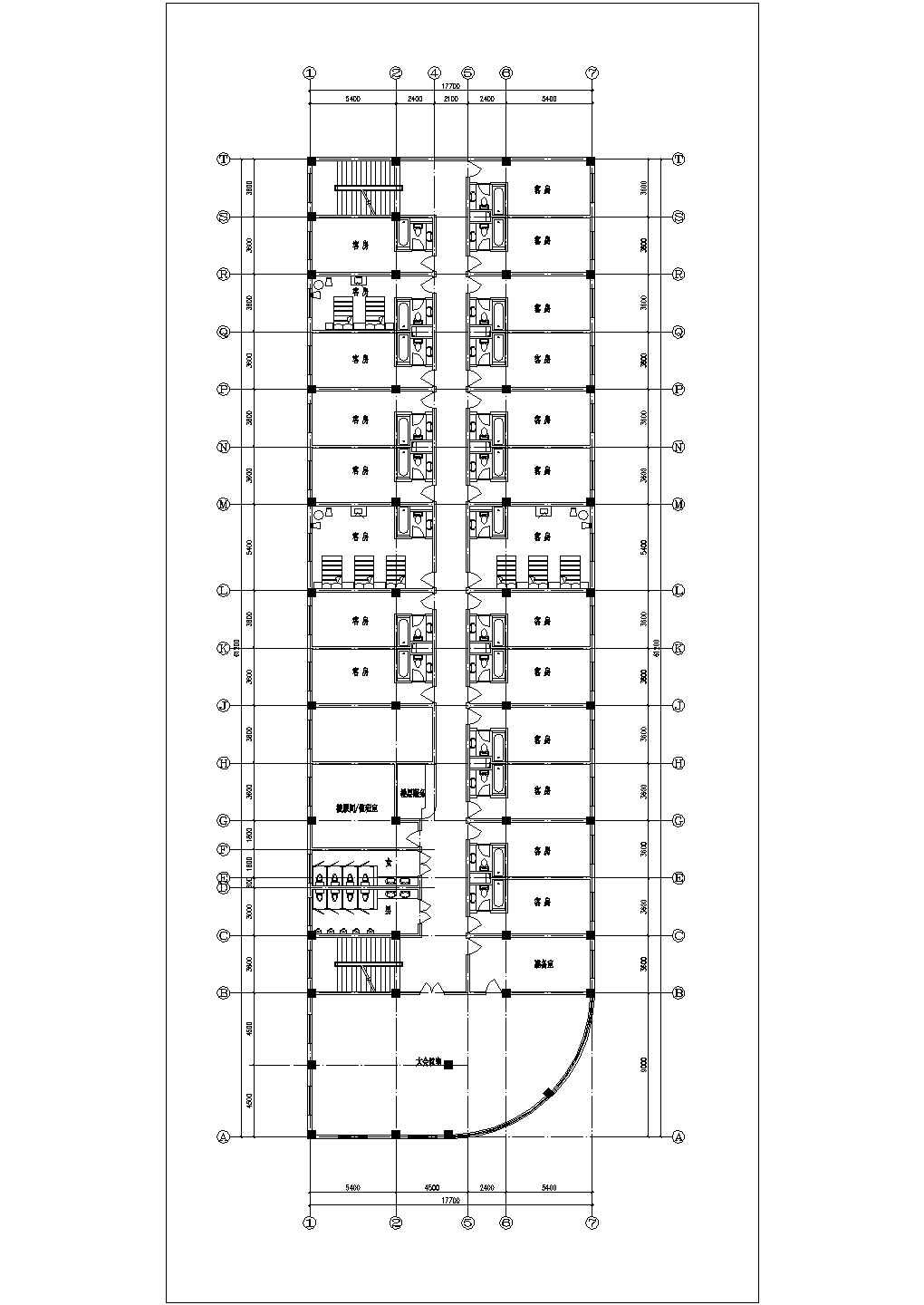 5700平米左右7层框架结构欧式商务酒店平立面设计CAD图纸