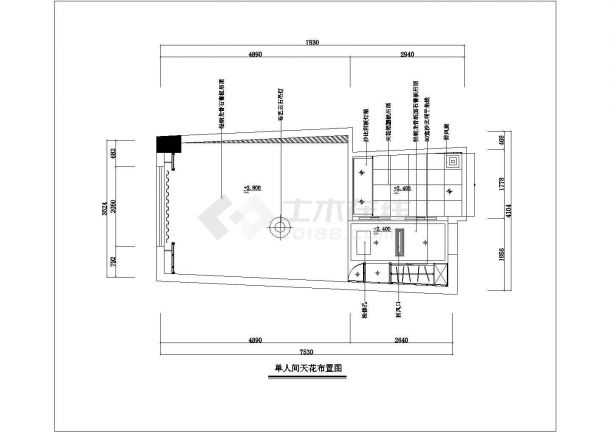 北京某三星级大酒店内部客房样板房装修设计设计CAD图纸-图一