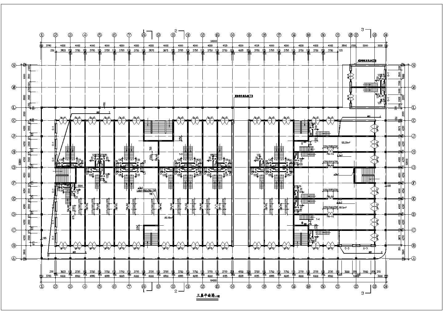 1.2万平米4层框架结构欧式风格百货商场平立剖面设计CAD图纸