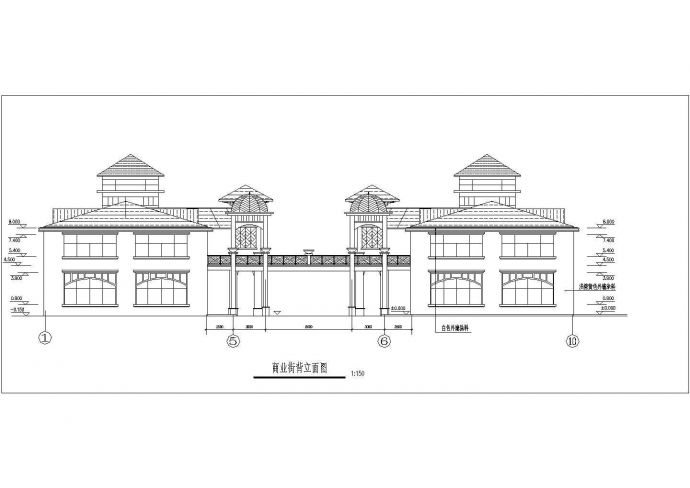 2150平米2层框架结构休闲商业广场立剖面设计CAD图纸_图1