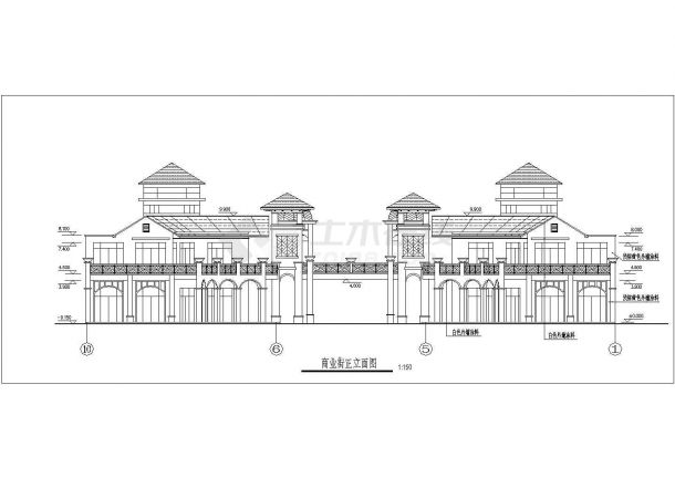 2150平米2层框架结构休闲商业广场立剖面设计CAD图纸-图二