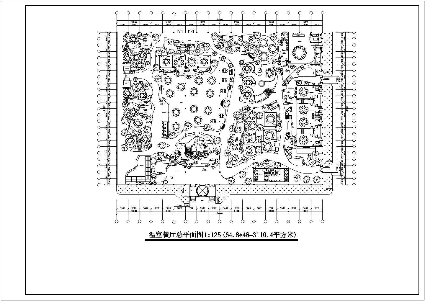 某度假区3100平米单层生态休闲餐厅平面设计CAD图纸